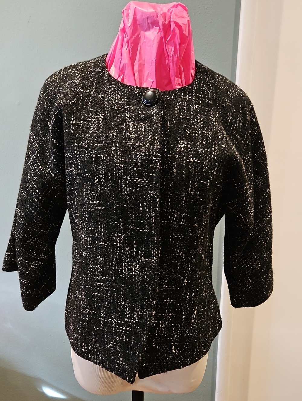 Anne Klein Black Tweed Speckled Cropped Blazer 0269